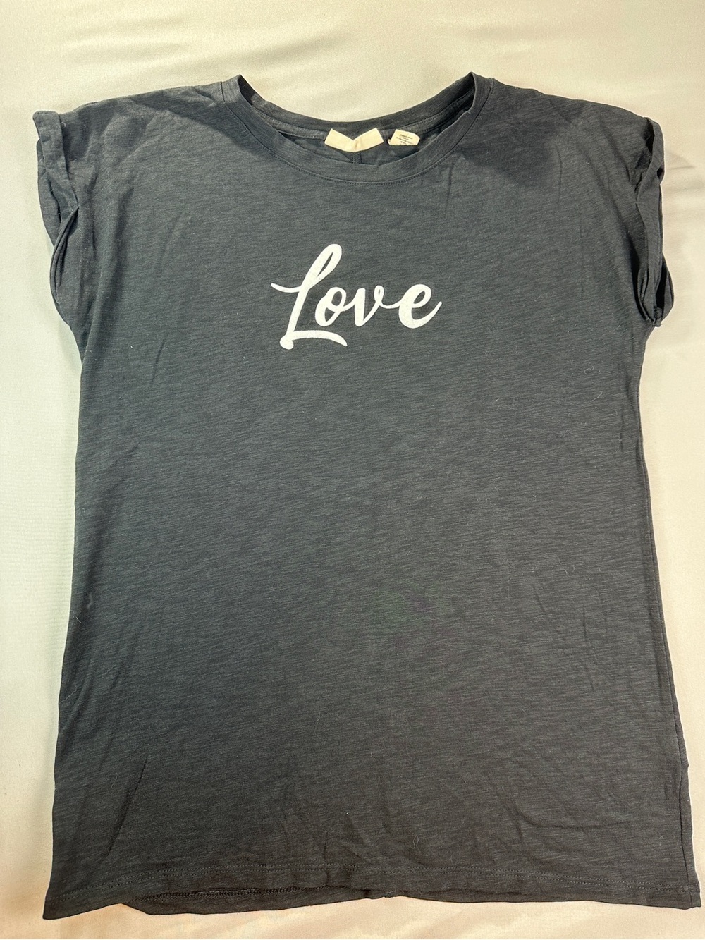 Christian Siriano Black Tee Shirt Small White "Love" Graphic Short Sleeve